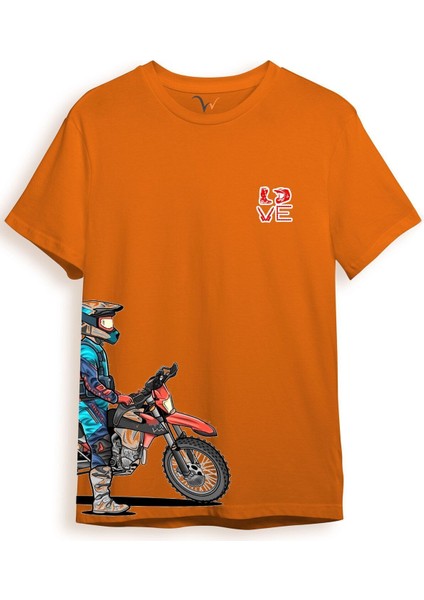Cross Motor Enduro Ekipmanları Göğüs ve Yan Detay Baskılı Regular Fit %100 Pamuk T-Shirt