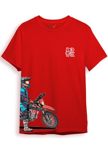 Cross Motor Enduro Ekipmanları Göğüs ve Yan Detay Baskılı Regular Fit %100 Pamuk T-Shirt