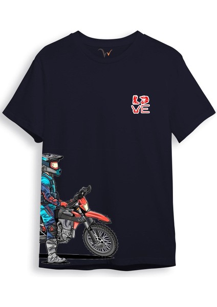 Cross Motor Enduro Ekipmanları Göğüs ve Yan Detay Baskılı Regular Fit %100 Pamuk T-Shirt
