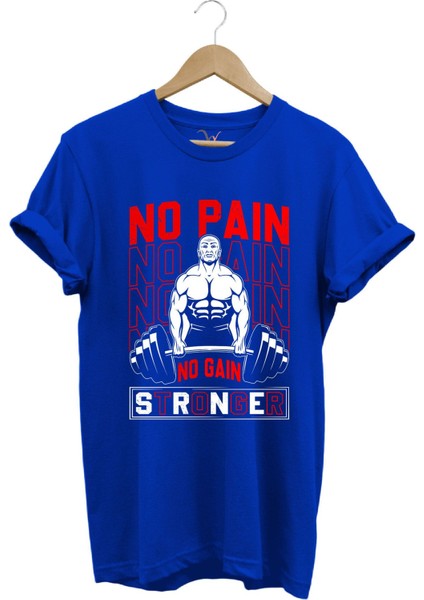 Gym Sporcu Fitness No Pain No Gain Dumbell Tasarım Baskılı %100 Pamuk Regular Fit T-Shirt
