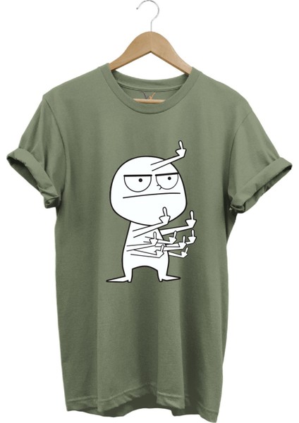 Eğlenceli Komik Orta Parmak Tasarım Baskılı %100 Pamuk Regular Fit T-Shirt