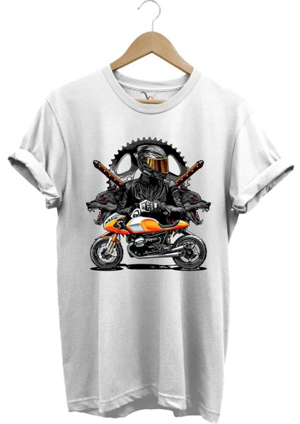 Motorsiklet Tişörtü Katana Motor Kurt ve Motorcu Baskılı Regular Fit %100 Pamuk T-Shirt