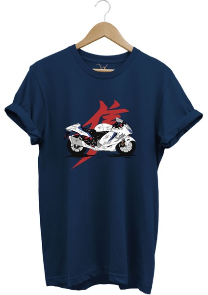 Racing Motorsiklet Japon Motoru ve Yazı Baskılı Şık Regular Fit %100 Pamuk T-Shirt