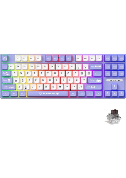Ajazz AK870 Mc Kablolu Mekanik Oyun Klavyesi Mor Klavye Brown Switch