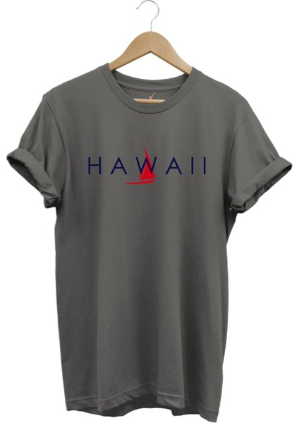 Yaz Deniz Hawaii Yazı Baskılı Tekne %100 Pamuk Regular Fit Bisiklet Yaka T-Shirt