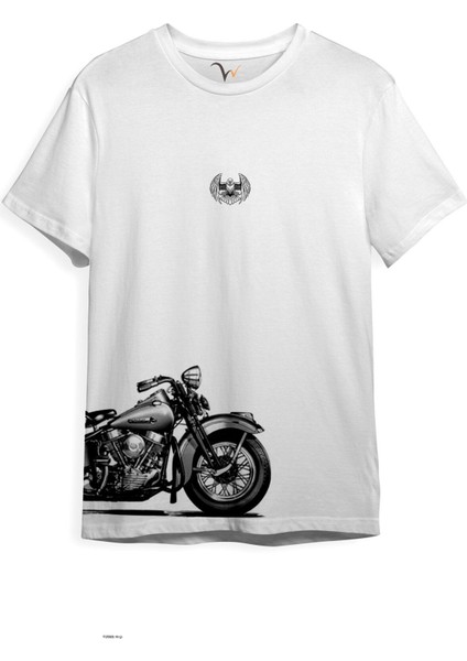 Chopper Motorsiklet Yan Detay Baskılı %100 Pamuk T-Shirt