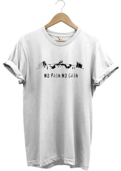 No Pain No Gain Fitness Dumbell Baskılı Regular Fit %100 Pamuk T-Shirt