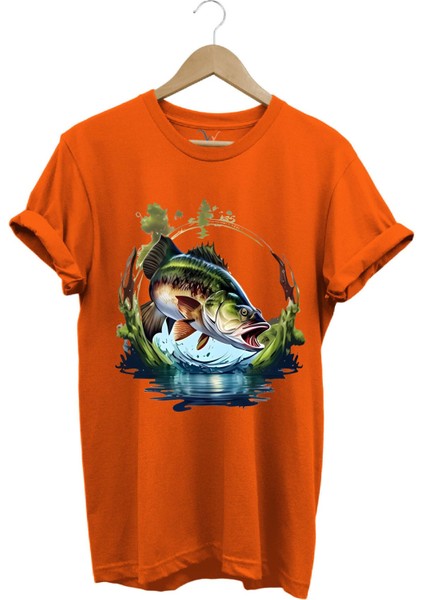 Balıkçılık Levrek Balıkçılığı Fishing Doğa ve Deniz Baskılı Regular Fit %100 Pamuk Tişört
