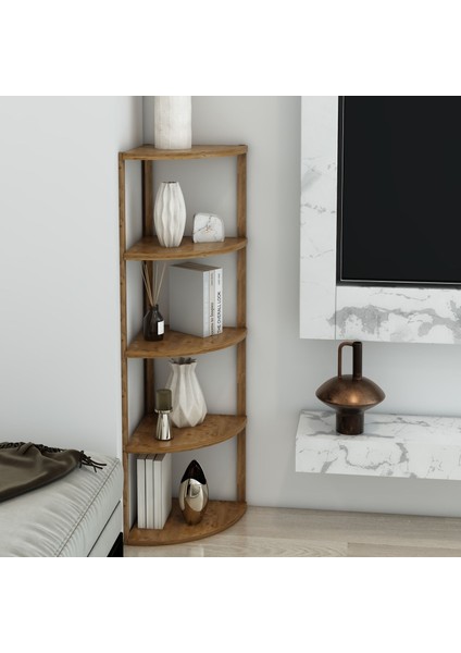 Zümrüt Atlantik Çam 5 Raflı Üçgen Ahşap Köşe Sehpası / Yan Sehpa / Çok Amaçlı Dekoratif Raf fiyatları