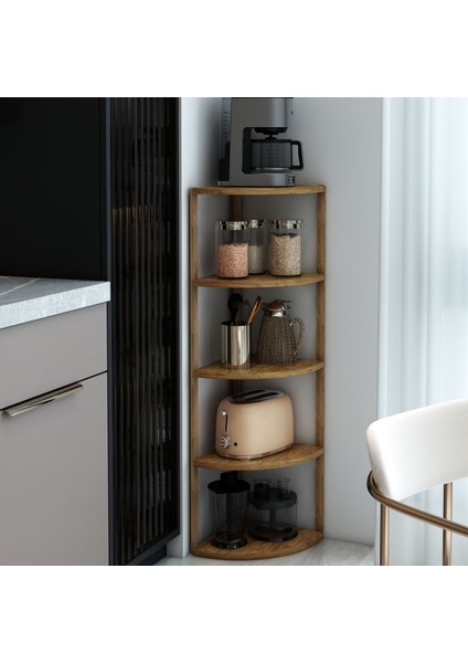 Zümrüt Atlantik Çam 5 Raflı Üçgen Ahşap Köşe Sehpası / Yan Sehpa / Çok Amaçlı Dekoratif Raf modelleri