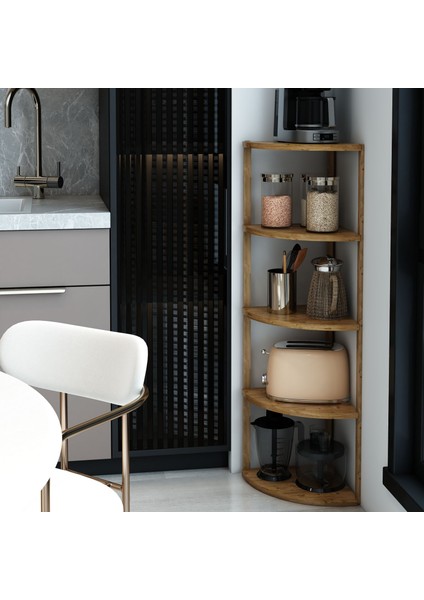 Zümrüt Atlantik Çam 5 Raflı Üçgen Ahşap Köşe Sehpası / Yan Sehpa / Çok Amaçlı Dekoratif Raf fırsatları