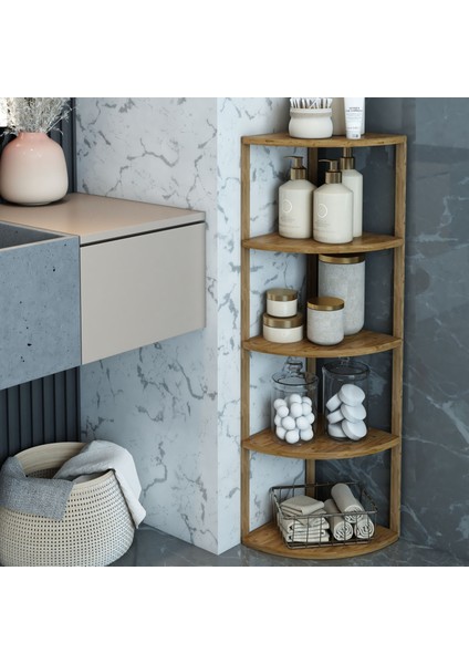 Zümrüt Atlantik Çam 5 Raflı Üçgen Ahşap Köşe Sehpası / Yan Sehpa / Çok Amaçlı Dekoratif Raf indirimleri