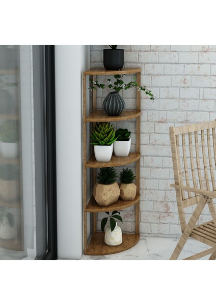 Zümrüt Atlantik Çam 5 Raflı Üçgen Ahşap Köşe Sehpası / Yan Sehpa / Çok Amaçlı Dekoratif Raf