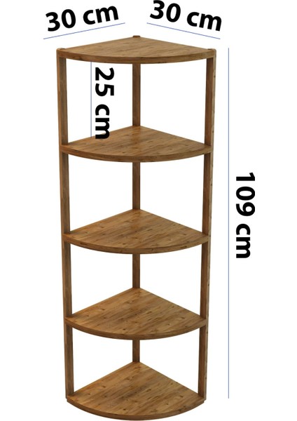 Zümrüt Atlantik Çam 5 Raflı Üçgen Ahşap Köşe Sehpası / Yan Sehpa / Çok Amaçlı Dekoratif Raf