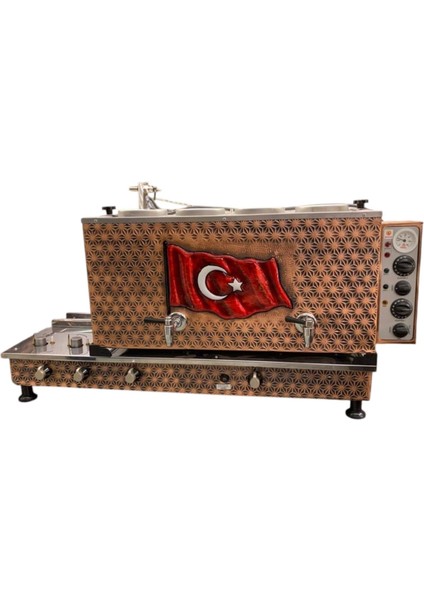4 Demlikli Antik Bakır Türk Bayraklı Full Otomatik Çay Kazanı