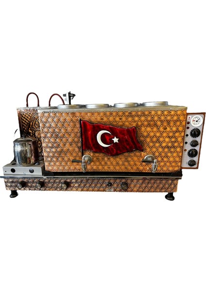 4 Demlikli Antik Bakır Türk Bayraklı Full Otomatik Çay Kazanı fiyatları