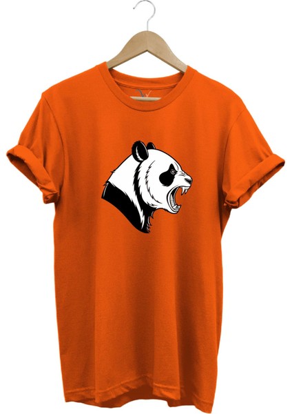 Kızgın Kükreyen Panda Baskılı %100 Pamuk Bisiklet Yaka Regular Fit T-Shirt