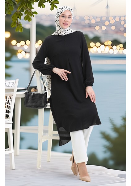 Çerçeve Detaylı Uzun Tunik 4105-08 Siyah