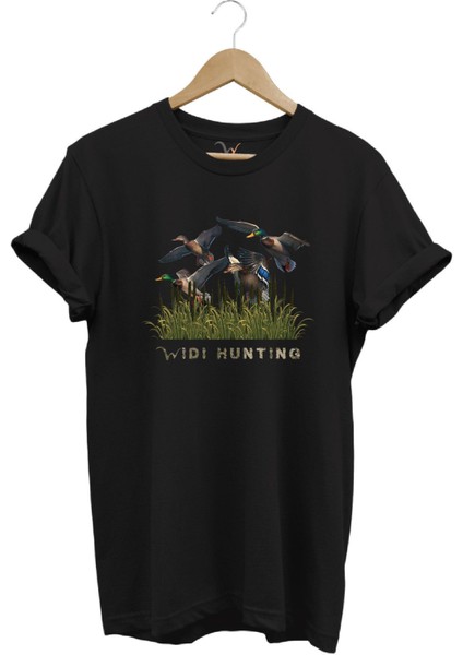 Hunting Avcılık Ördek Avı Baskılı %100 Pamuk Regular Fit Bisiklet Yaka T-Shirt