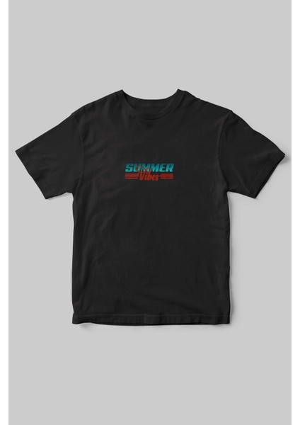 Summer Vibes Yazlık Kısa Kollu Kumsal Güneş Tasarımlı Minimal %100 Pamuk Bisiklet Yaka T-Shirt