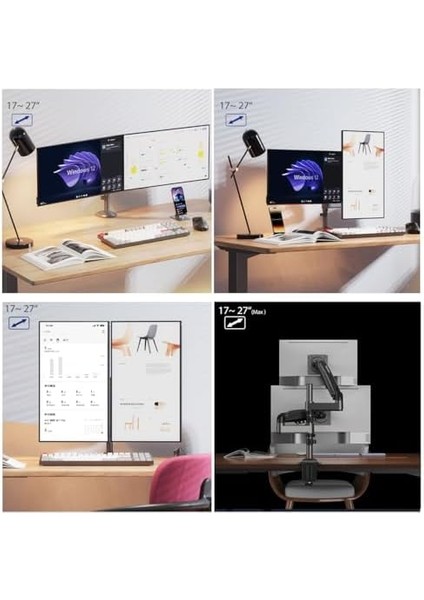 North Bayou Nb H180 17-27" Çift Kol 2-9 kg Amortisörlü Monitör Standı fiyatları