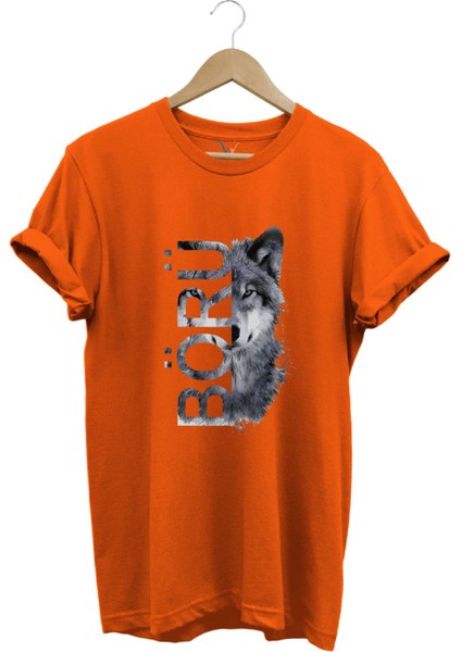 Türkiye Bozkurt Börü Yazısı ve Kurt Baskılı %100 Pamuk Regular Fit Bisiklet Yaka Premium T-Shirt