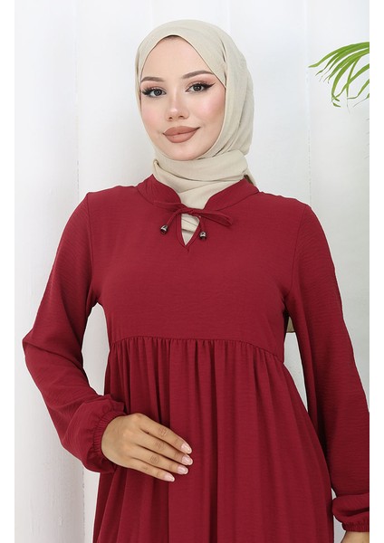 Inci Ayrobin Farbalı Kolları Lastikli Elbise 4909-05 Kırmızı modelleri