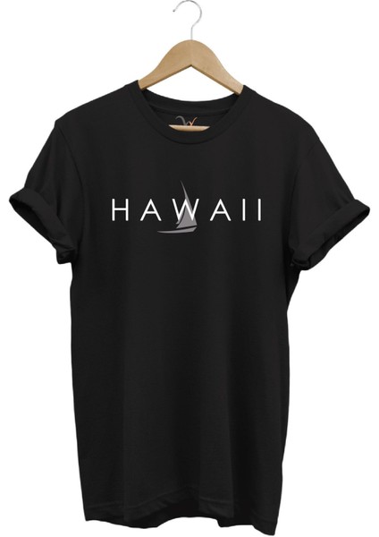 Yaz Deniz Hawaii Yazı Baskılı Tekne %100 Pamuk Regular Fit Bisiklet Yaka T-Shirt