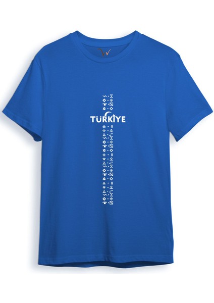Bozkurt Göktürk Alfabesi Türkiye Sembolleri Yazısı ve Ay Yıldız ve Hilal Baskılı Regular Fit T-Shirt