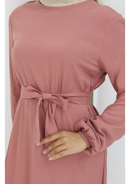 Eteği Fırfırlı Kuşaklı Elbise 4103-07 Pembe fırsatları