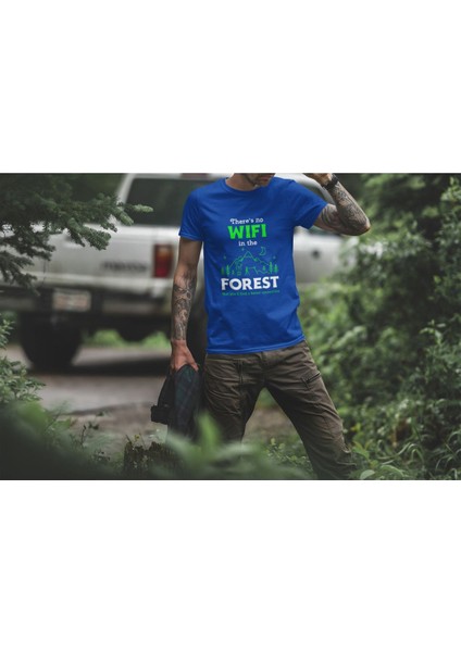 Outdoor Doğa Kamp No Wifi Tasarım Baskılı %100 Pamuk Regular Fit T-Shirt
