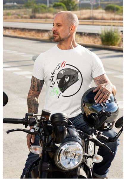 Motorcu Motorsiklet Vites Geçişleri ve Kask Tasarımlı 1N23456 %100 Pamuk Regular Fit T-Shirt