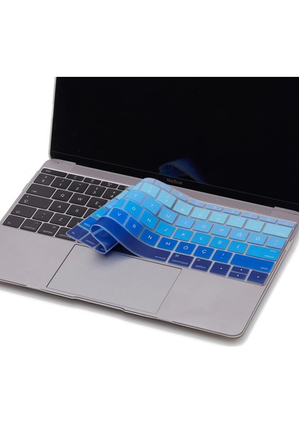 Laptop Macbook Pro Klavye Koruyucu (Us To Tr) 13INÇ A1708-13INÇ A1534 ile Uyumlu Ombre Lacivert Mavi