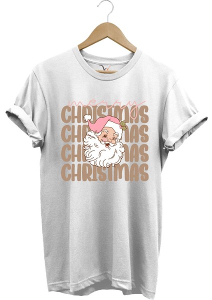 Unisex Yılbaşı Yeni Yıl Noel Baba Merry Christmas Kar Baskılı %100 Pamuk Regular Fit T-Shirt