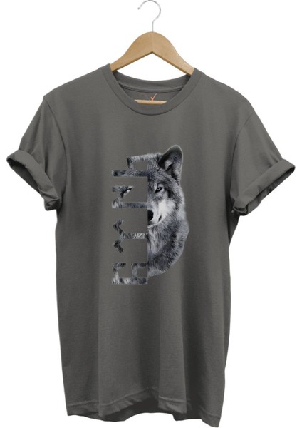Türkiye Bozkurt Göktürkçe Türk Yazısı ve Kurt Baskılı Regular Fit %100 Pamuk T-Shirt