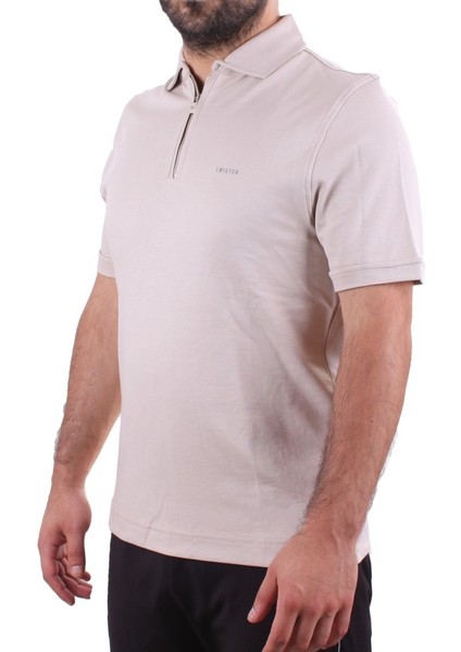 Twister 2298 Bej Günlük Kısa Kol Normal Kesim Pamuklu Fermuarlı Polo Yaka Erkek Tişört modelleri