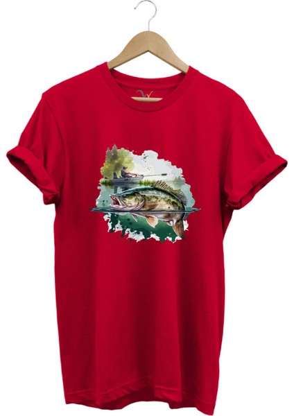 Balıkçılık Levrek Balığı ve Teknede Olta Ile Balık Tutmak %100 Pamuk Regular Fit T-Shirt