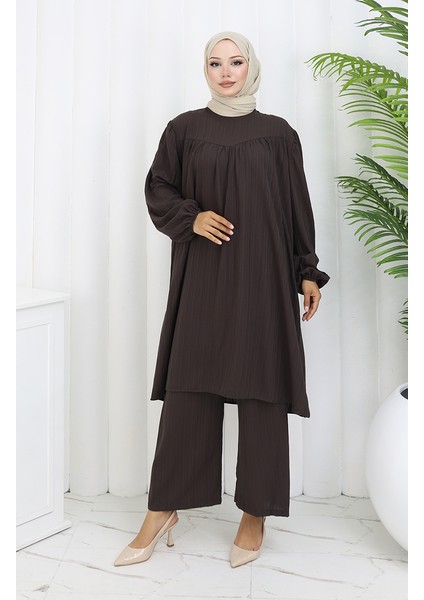 Büzgülü Tunik Pantolon Ikili Takım 2089-06 Acı Kahve fiyatları