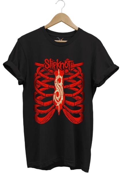 Müzik Grubu Slipknot Iskelet Göğüs Kafesi Baskılı %100 Pamuk T-Shirt