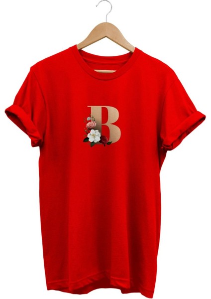 B Çiçek Baskılı T-Shirt