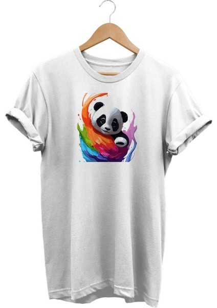 Panda Renkli Baskılı T-Shirt