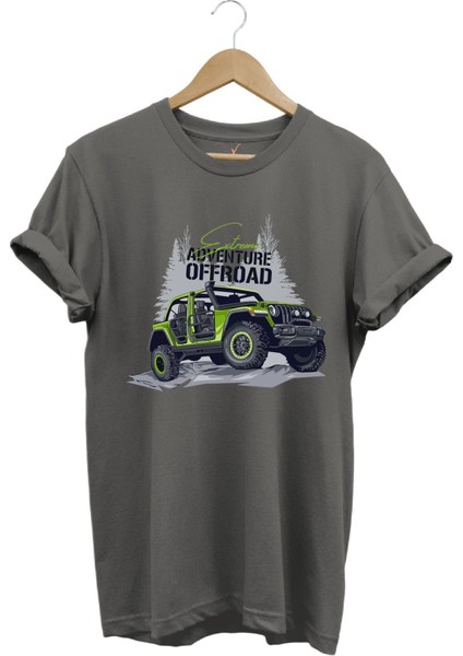 Offroad 4x4 Dağ Arabası Orman Tema Baskısı Regular Fit %100 Pamuk T-Shirt