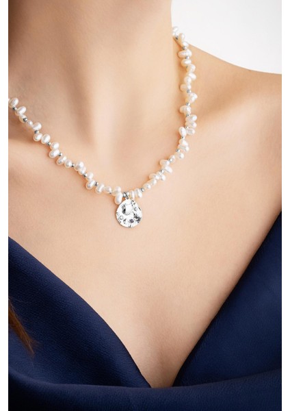 Deniz Kabuğu 18 Ayar Beyaz Altın Kaplama 45 cm Gümüş Inci Kolye fiyatları