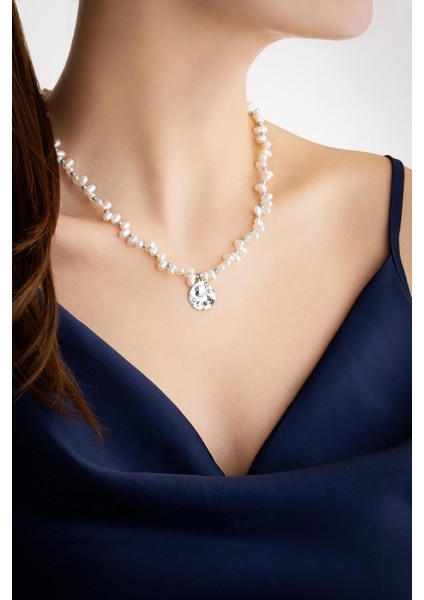 Deniz Kabuğu 18 Ayar Beyaz Altın Kaplama 45 cm Gümüş Inci Kolye fırsatları