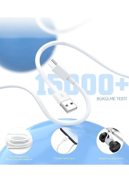 Micro USB Girişli Tüm Akıllı Cihazlara Uyumlu Data Aktarım Kablosu ve Adaptör Hızlı Şarj Cihazı
