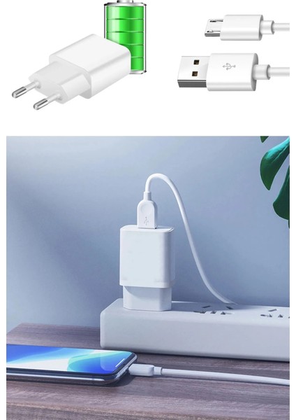 Micro USB Girişli Tüm Akıllı Cihazlara Uyumlu Data Aktarım Kablosu ve Adaptör Hızlı Şarj Cihazı