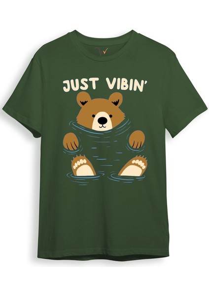 Just Vibin Sevimli Ayıcık Baskılı Regular Fit %100 Pamuk T-Shirt