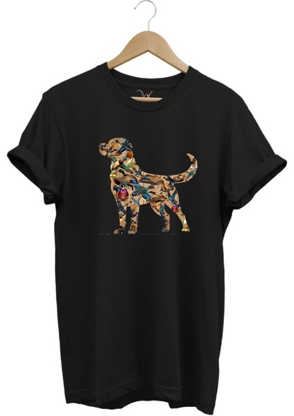 Avcılık Hunting Av Köpeği ve Ördek Baskılı %100 Pamuk Regular Fit Bisiklet Yaka T-Shirt