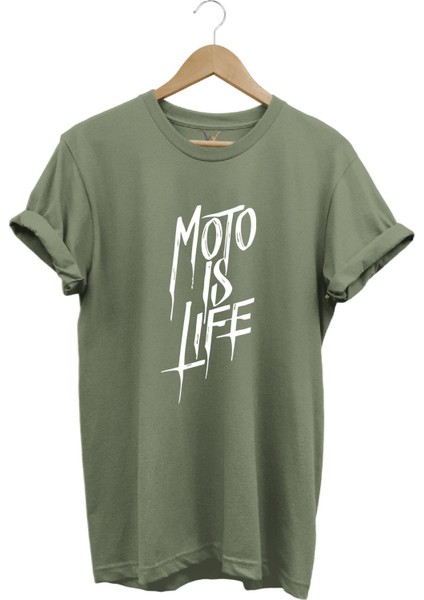 Moto Is Life Baskılı Motorcu %100 Pamuk Regular Fit Bisiklet Yaka Premium T-Shirt