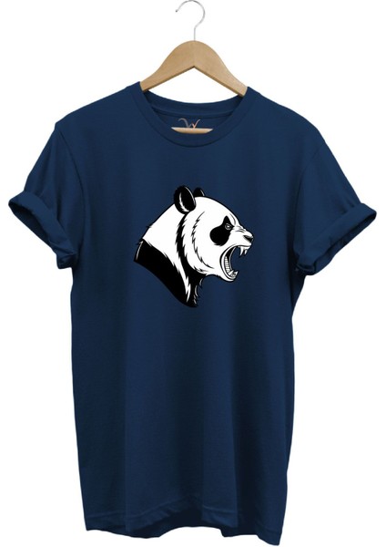 Kızgın Kükreyen Panda Baskılı %100 Pamuk Bisiklet Yaka Regular Fit T-Shirt